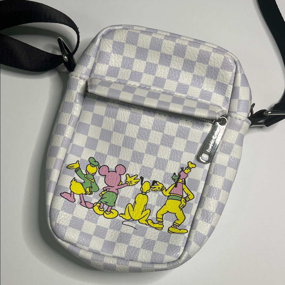 Buckle-Down Checkered Crossbody Bag - White, Black, Yellow